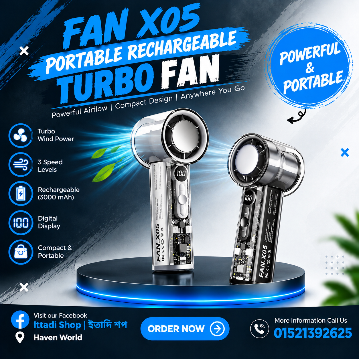X05 Handheld Turbo Cooling Fan — 3000mAh