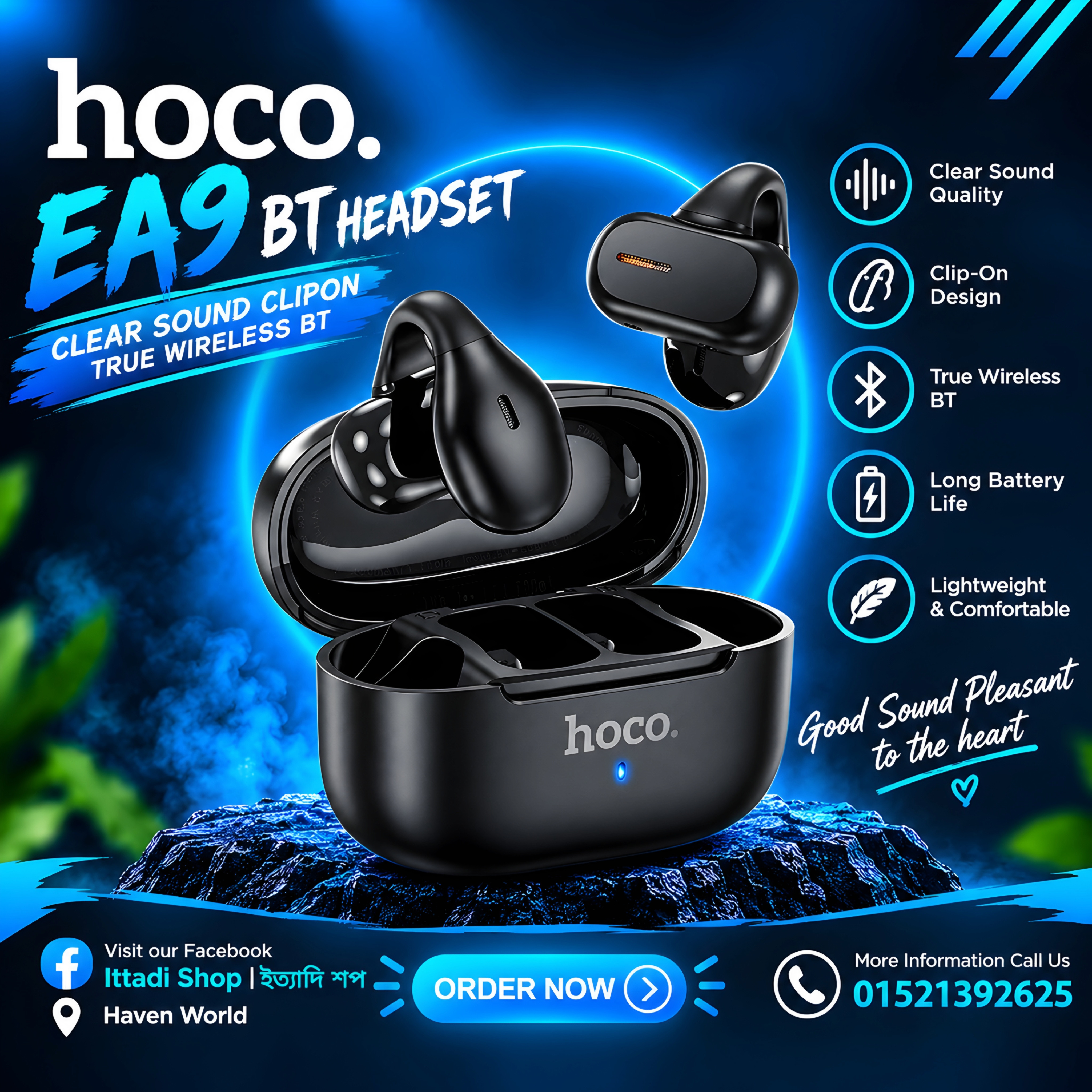 HOCO EA9 Clear Sound Clip-On True Wireless Bluetooth Headset