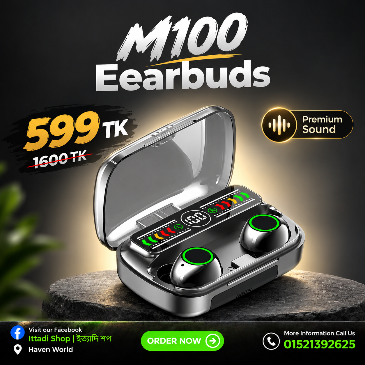 🎧 M100 TWS Wireless Earbuds