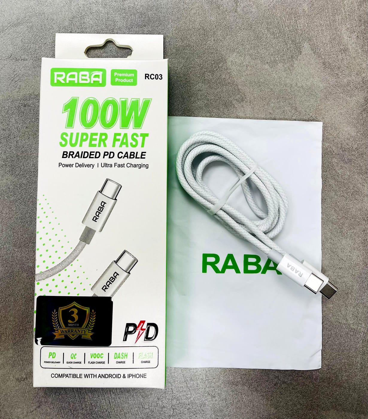 RABA RC03 Super Fast Braided Type-c to Type-c PD Cable
