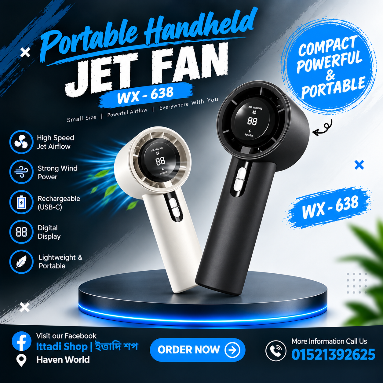 Portable Handheld Jet Fan WX-638 — Powerful Wind Anywhere! 