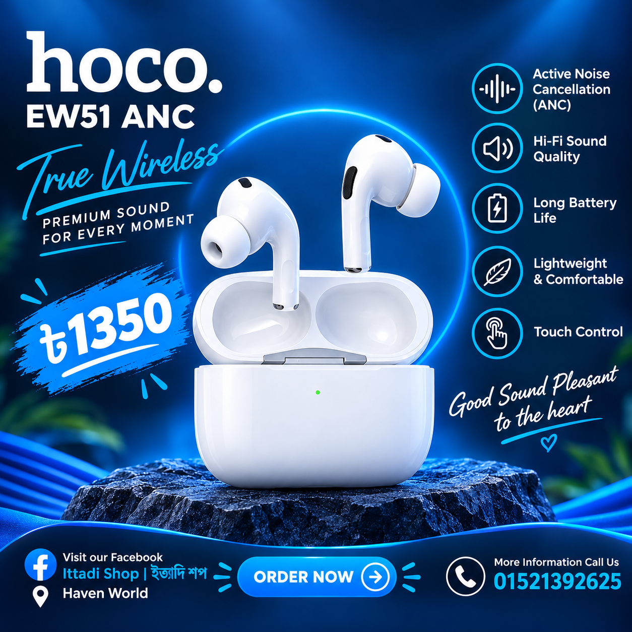 Hoco EW51 ANC True Wireless Bluetooth Earbuds