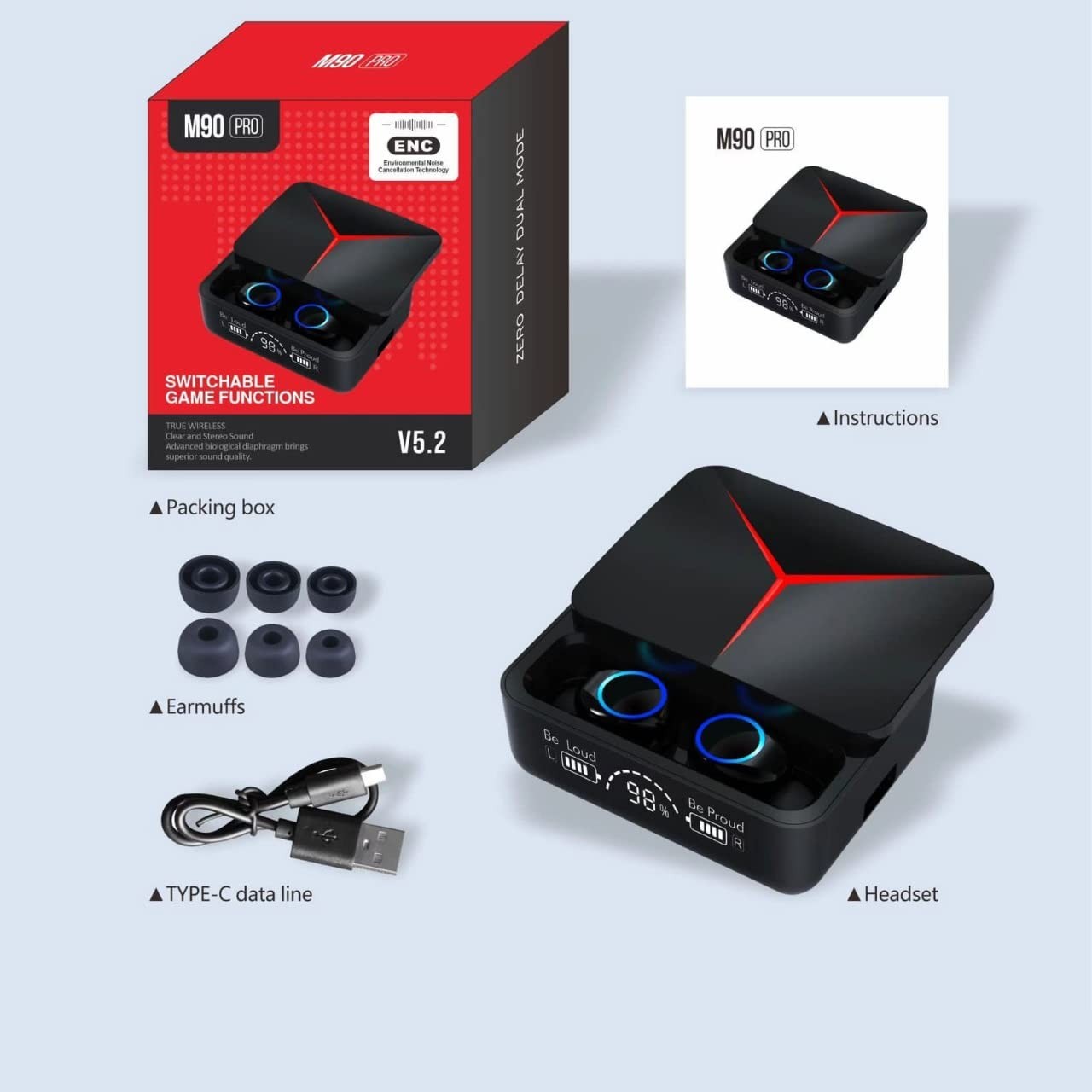 M90 Pro TWS True Wireless Earbuds - Black