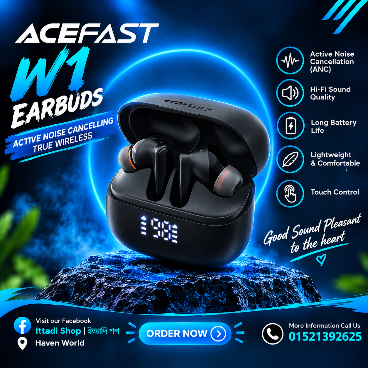 W1 Active Noise Cancelling True Wireless Earbuds
